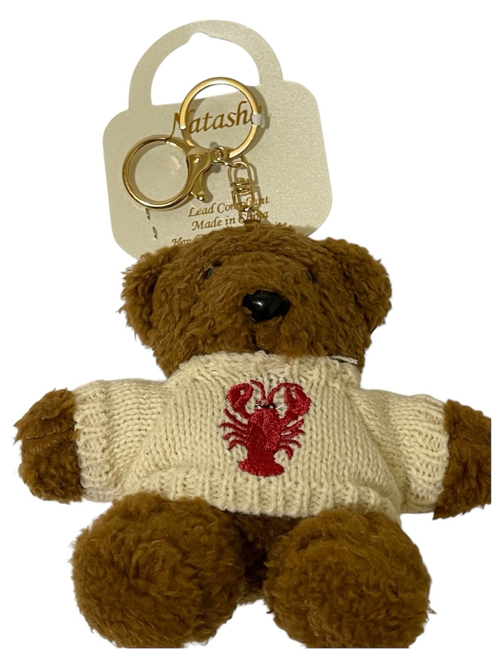 Natasha Couture Brown Plush Teddy Bear Bag Charm w/ Lobster Sweater - NWT **